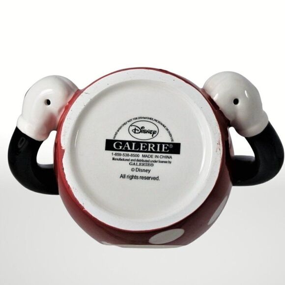 Mickey Mouse Mug Coffee Cup Disney Polka Dot Double Arms/Handle Red Black 16oz. - Picture 6 of 7